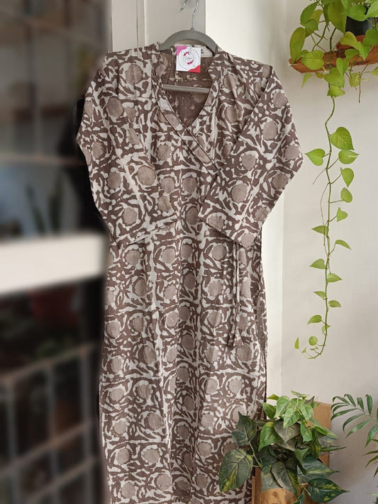White and Grey Dabu Cotton Kurti