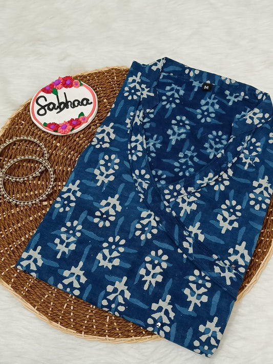 Blue (Phool) Indigo Cotton Kurti