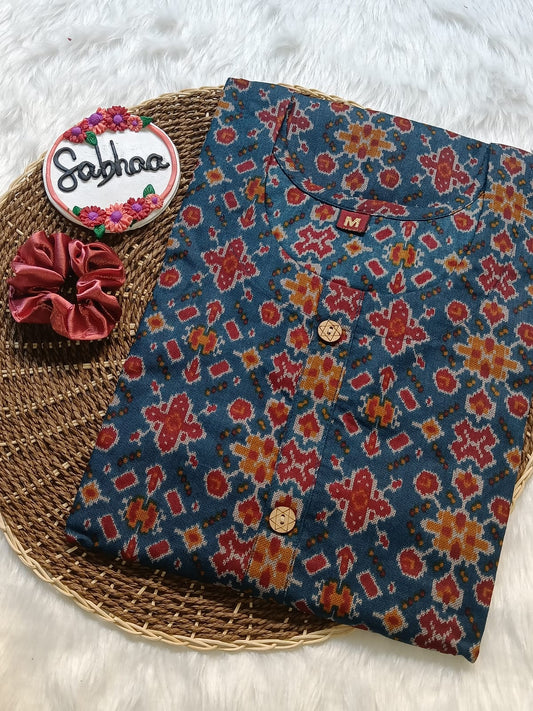 Blue Prosen Print Cotton Kurti