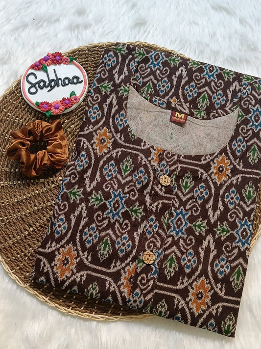 Dark Brown Prosen Print Cotton Kurti