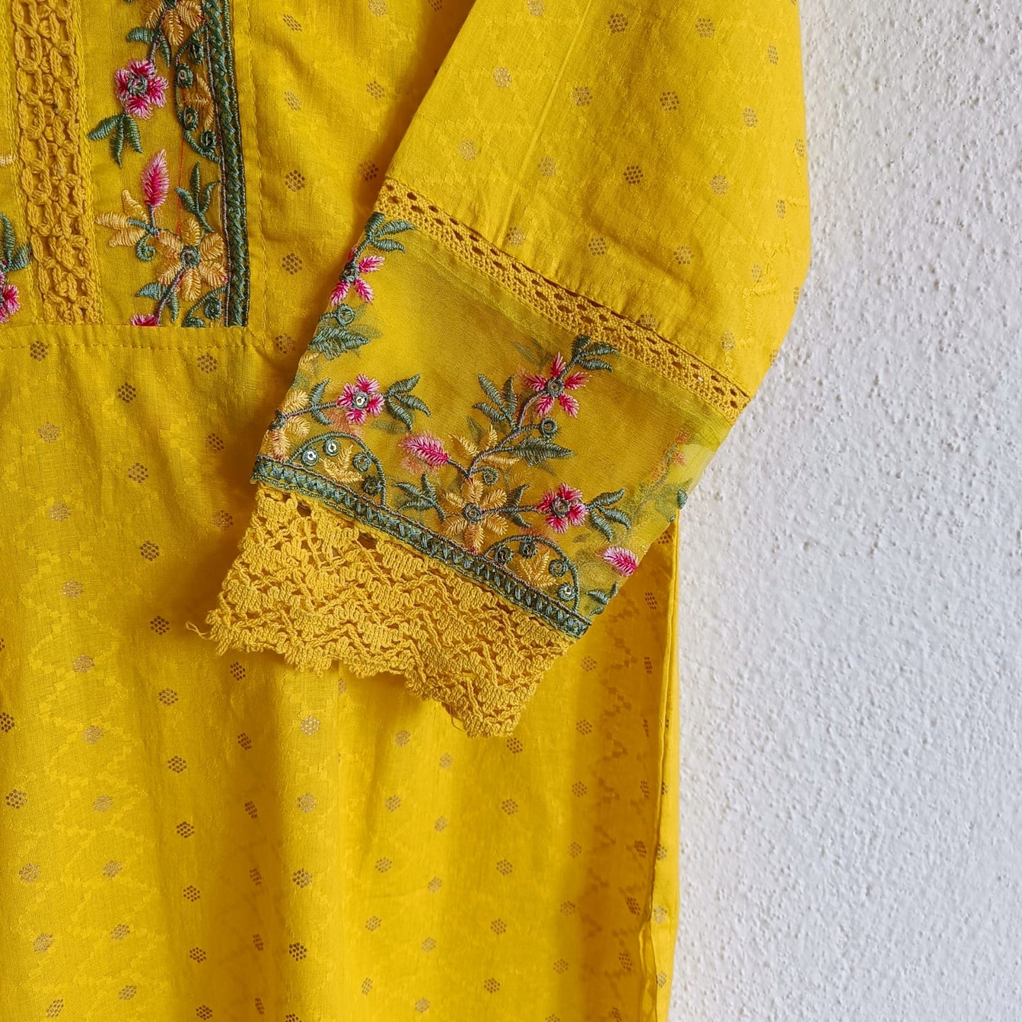 Sakshi - Yellow Premium Cotton Kurti 3pc set