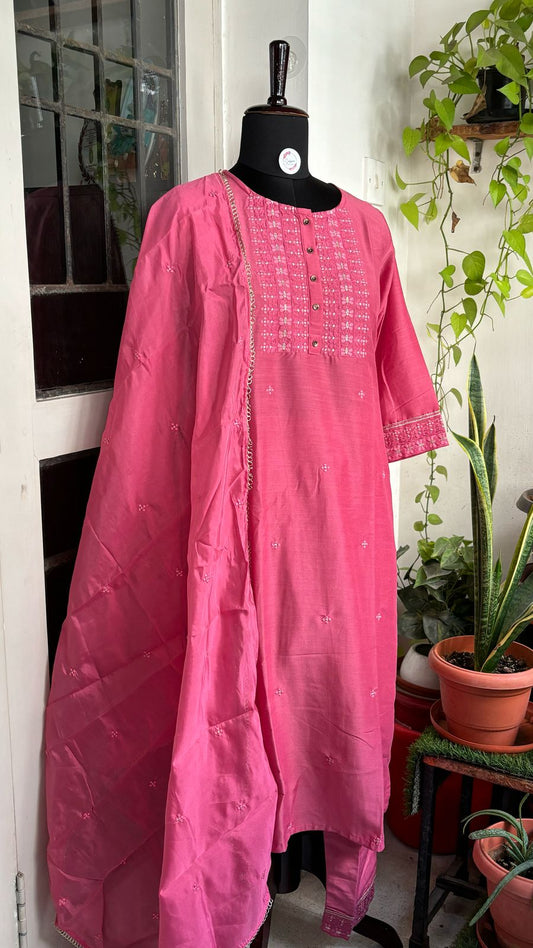 Preesha - Pink Viscose Festive Kurti 3pc set