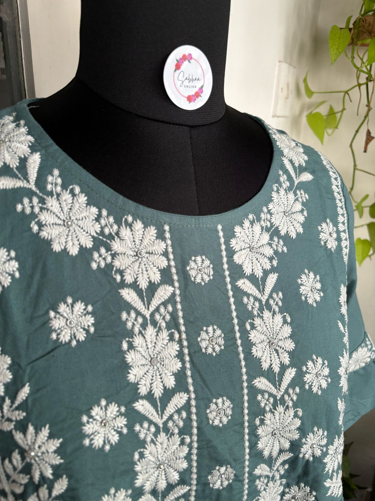 Mina - Teal Slub Cotton Kurti pant set