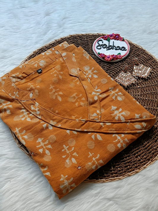 Yellow Dhabu Cotton Kurti