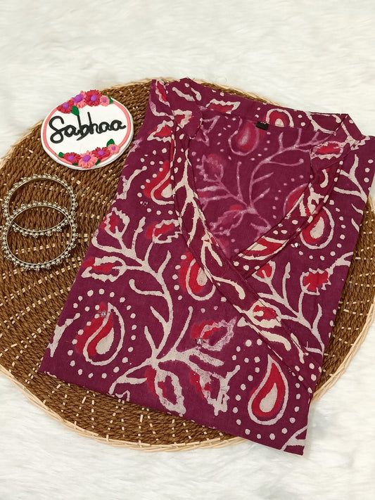 Wine aam Indigo Cotton Kurti