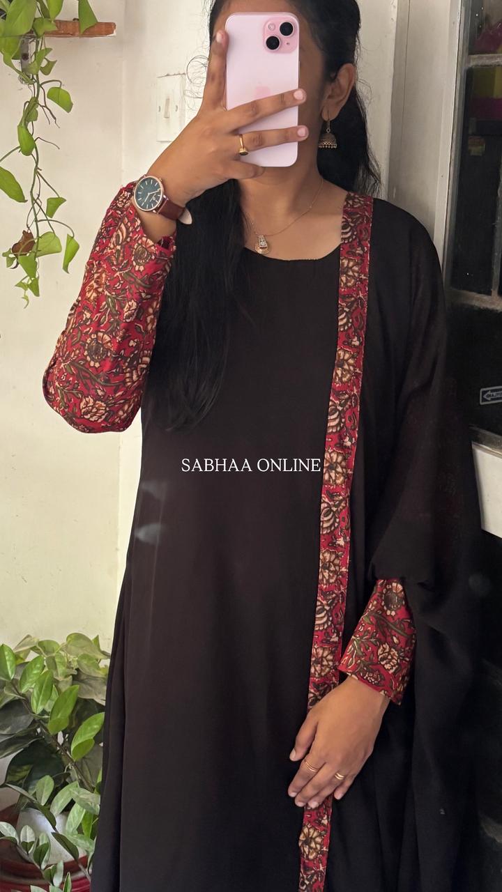 Prerna - Black Georgette + Kalamkari Kurti dupatta combo (with lining)