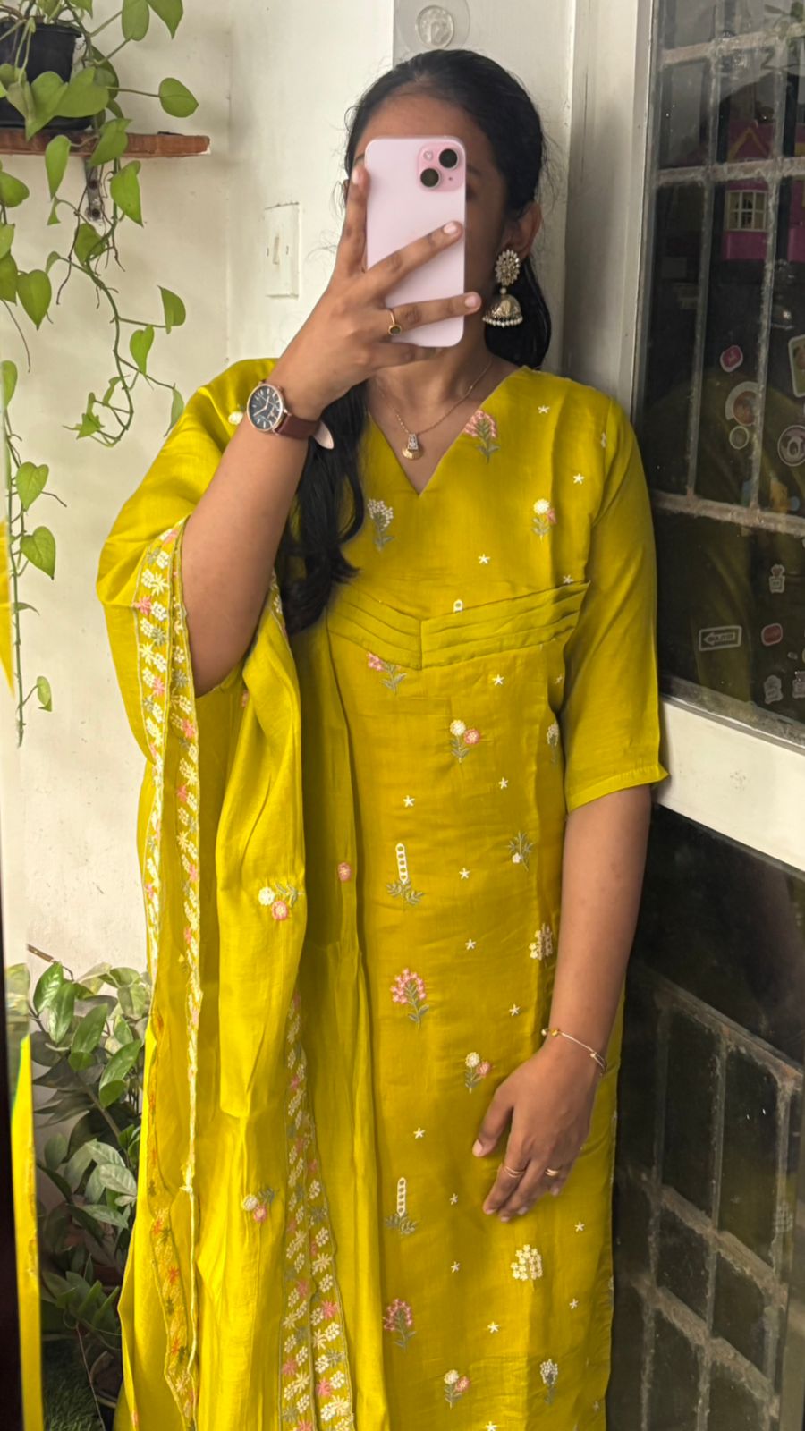 Maithreyi - Lemon Yellow Premium Mul Chanderi Kurti 3pc set with lining (Slim fit)