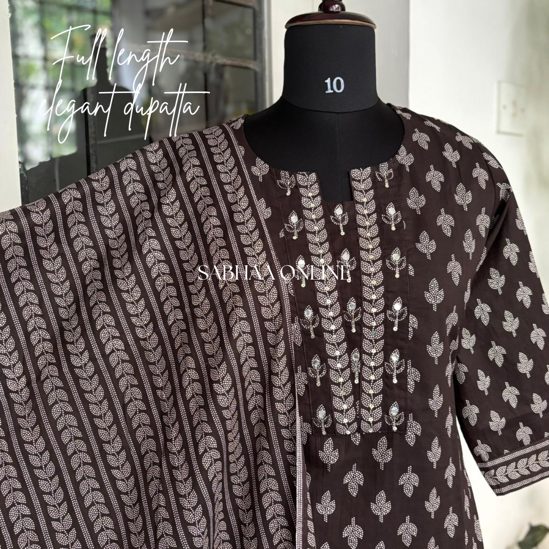 Winnie - Deep Brown Cotton kurti 3pc set