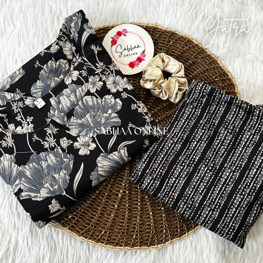 Yatra - Black Cotton Kurti Pant set with lining