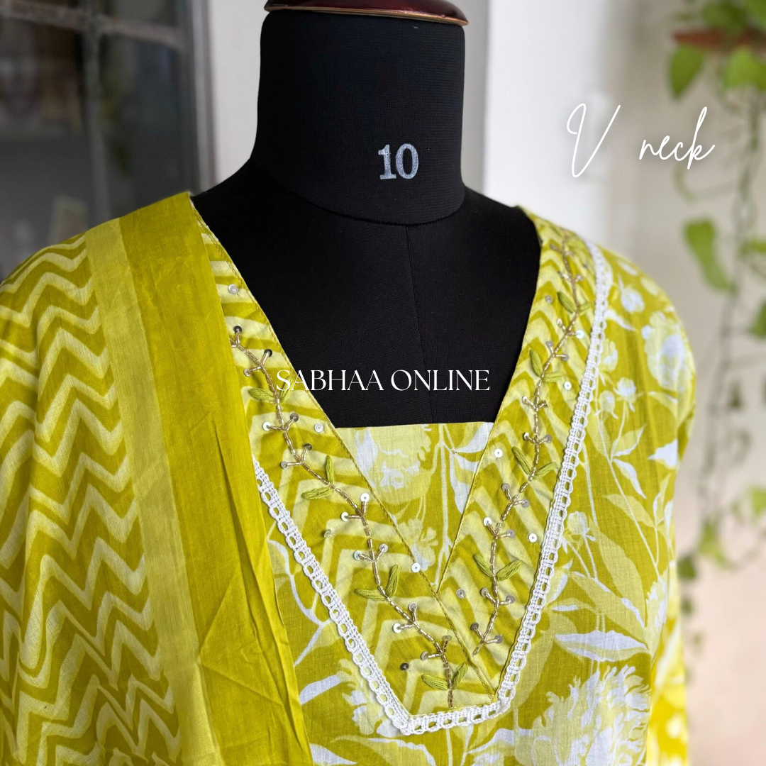 Zest - Bright Green Cotton kurti 3pc set