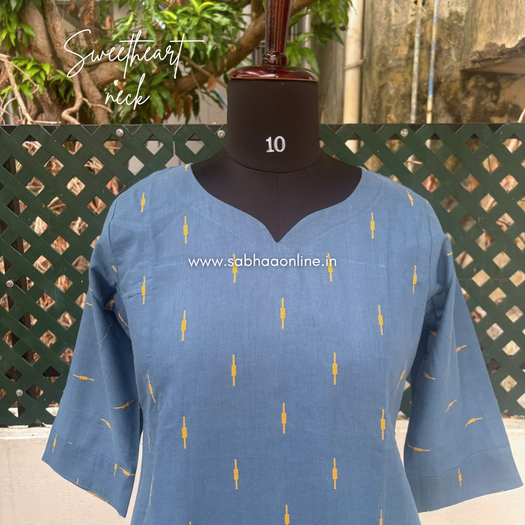 Radhini - Steel Blue Soft Handloom Cotton Kurti 3pc set with lining - LN 76